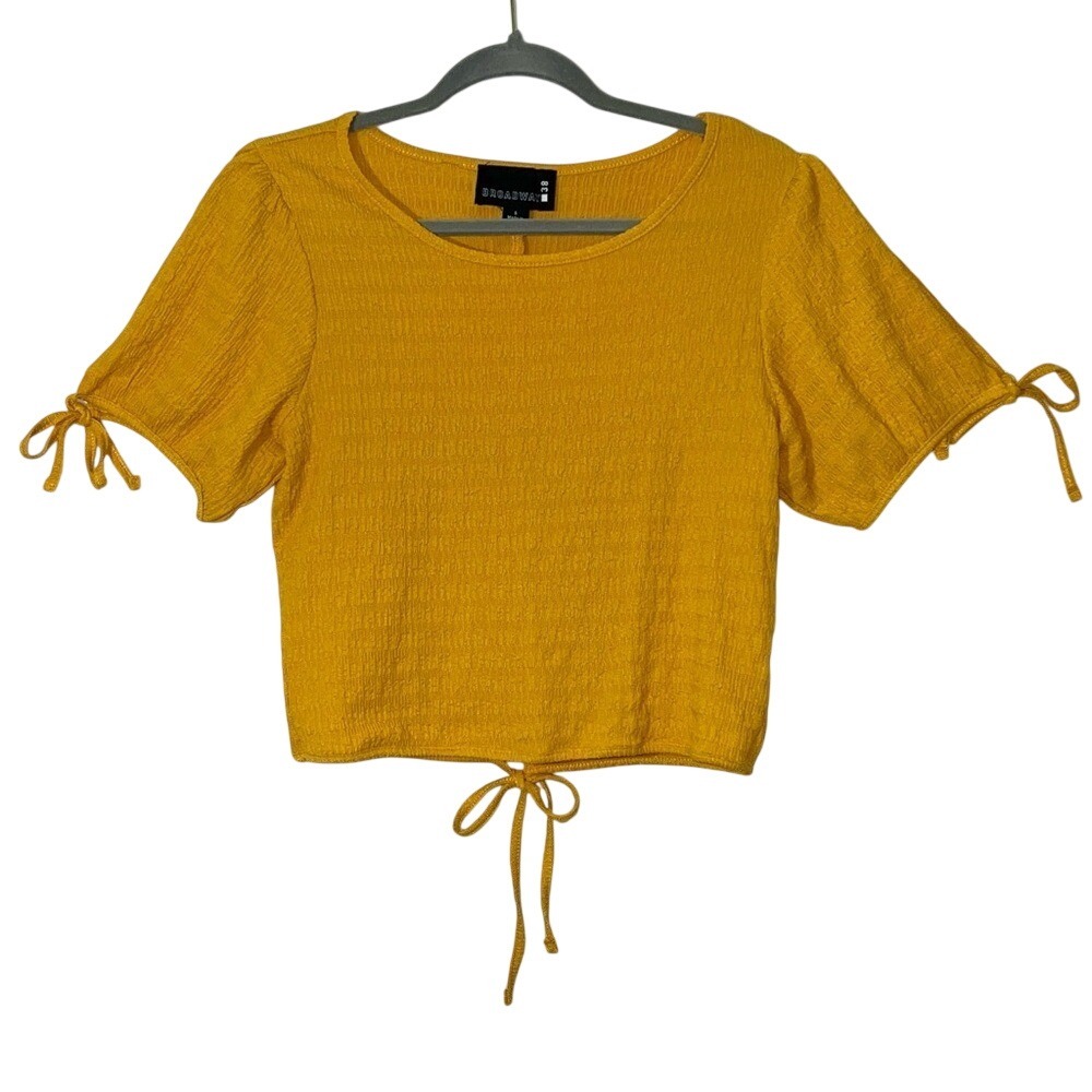 Broadway 38 Womens Size S TexturedTop Tie Sleeve Back Short Sleeve Yellow